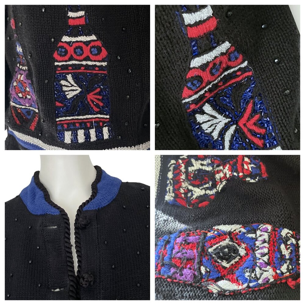 Vintage 90s Black Beaded Sweater Vest Christmas. Small. Cottagecore Embroidered - Picture 11 of 11